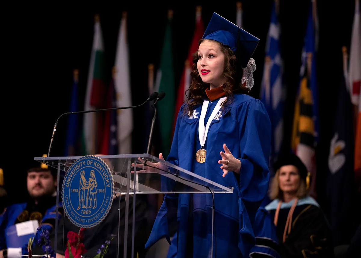 Kelsey Allmon speaks at the December 2018 commencement ceremony. Mark Cornelison | UK Photo.