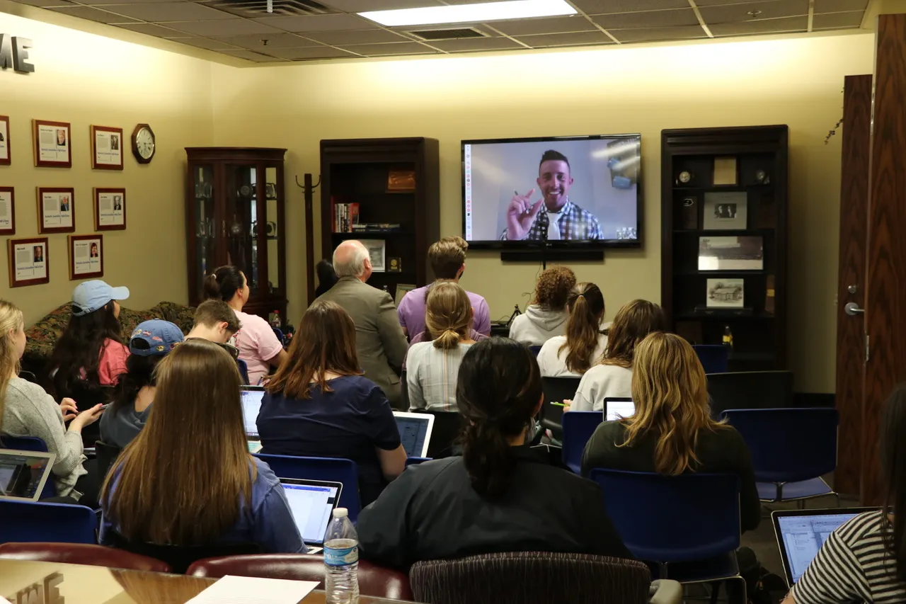 Beau Loendorf, event coordinator for the Grammy-award winning rock band Chicago, Skyped with UK ISC students in their event planning class.