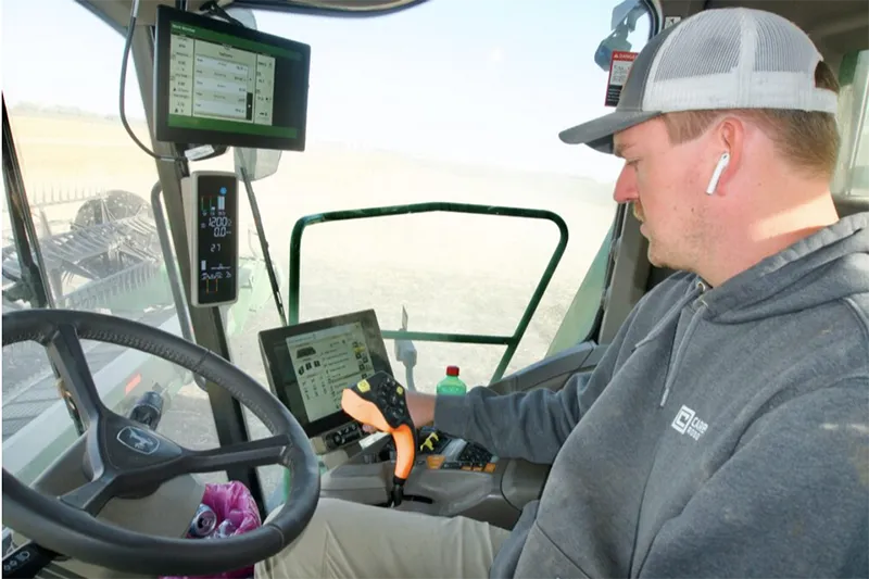 Jack Fehr harvesting organically grown soybeans. (Photo by Keith Schneider, The New Lede)