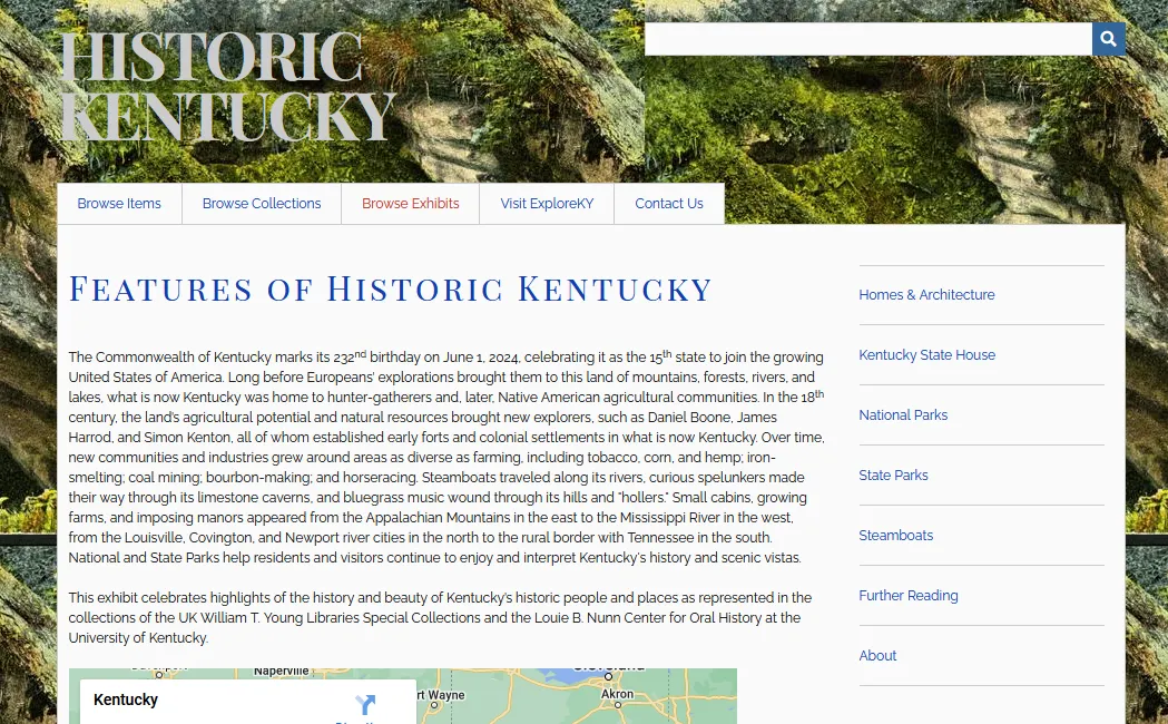 A screenshot of a website titled Historic Kentucky