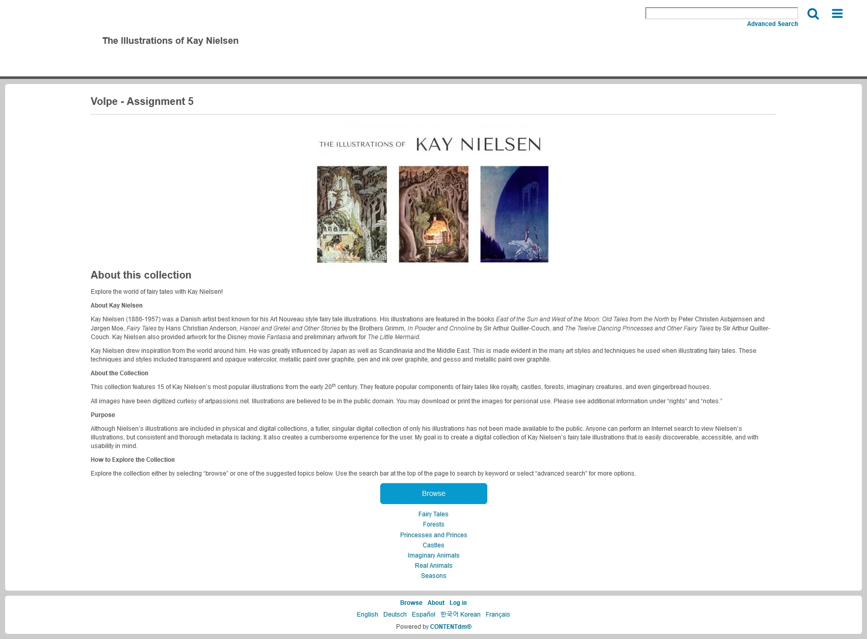 Home page of digital collection website