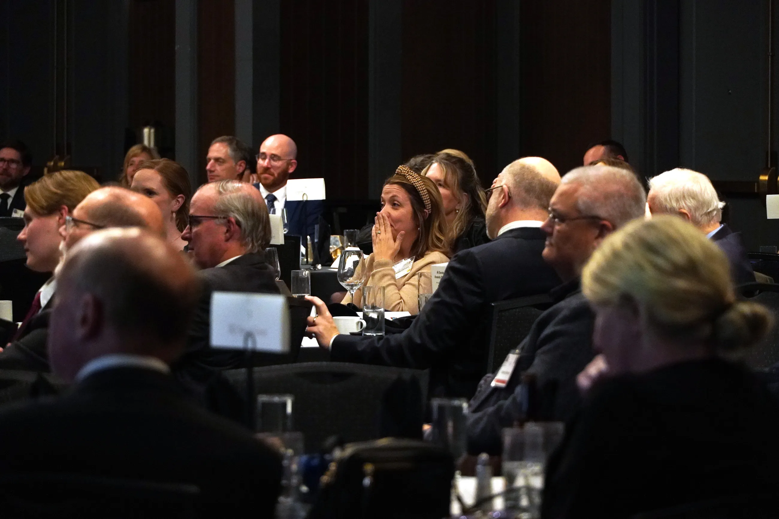 The Al Smith Dinner crowd reacts to a speech.