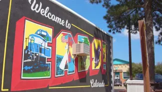 Eads, Colo., mural on the side of the Kiowa County Independent building. (Photo by Chase McCleary, Rocky Mountain PBS)