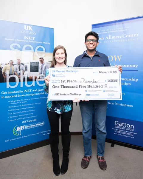 Marissa Wilson and Omer Tariq won the University of Kentucky Venture Challenge with their idea for i-Remember.