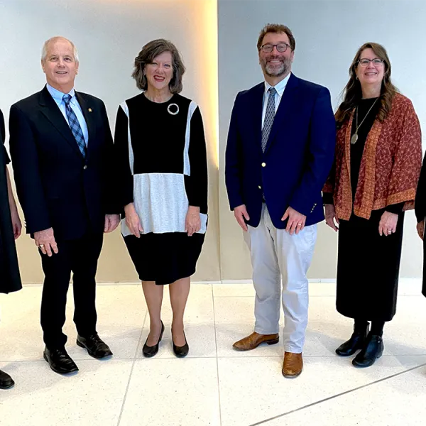 The 2022 Great Teacher Award winners at the UK Alumni Association's recognition dinner Feb. 23, at Central Bank Center. From left: Cortney Lollar, Jack Groppo, Beth Barnes, Zachary Bray, Beth Rous and Olivia Davis.