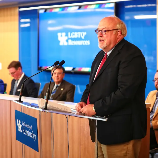 UK alumnus Jim Dinkle at the dedication of the Dinkle-Mas Suite for LGBTQ* Resources. Mark Cornelison | UK Photo.