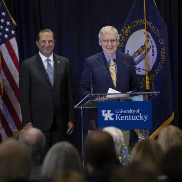 Health and Human Services Secretary Alex M. Azar and Senate Majority Leader Mitch McConnell spoke at the HEALing Communities Study event on Oct. 7. Mark Cornelison | UKphoto