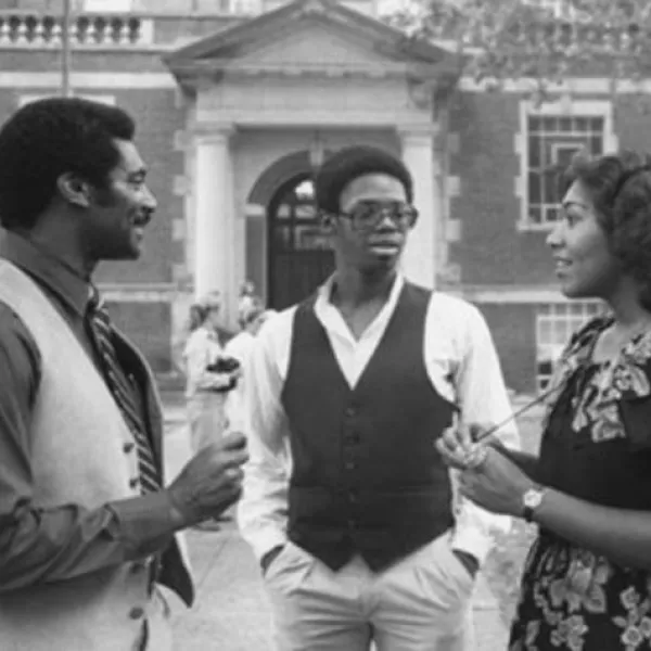 College recruiter Alvin C. Hanley talks to students on campus. He was the first director of the UK's Minority and Disadvantaged Student Recruitment Program.