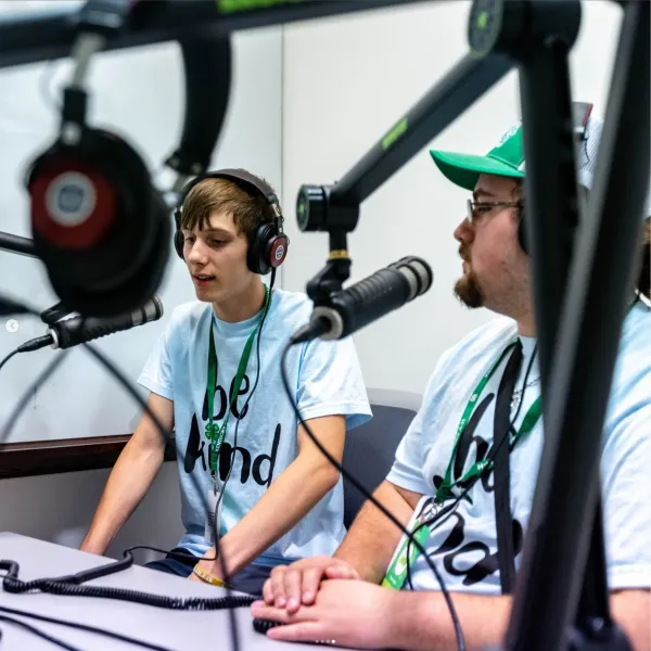 Students in podcast studio